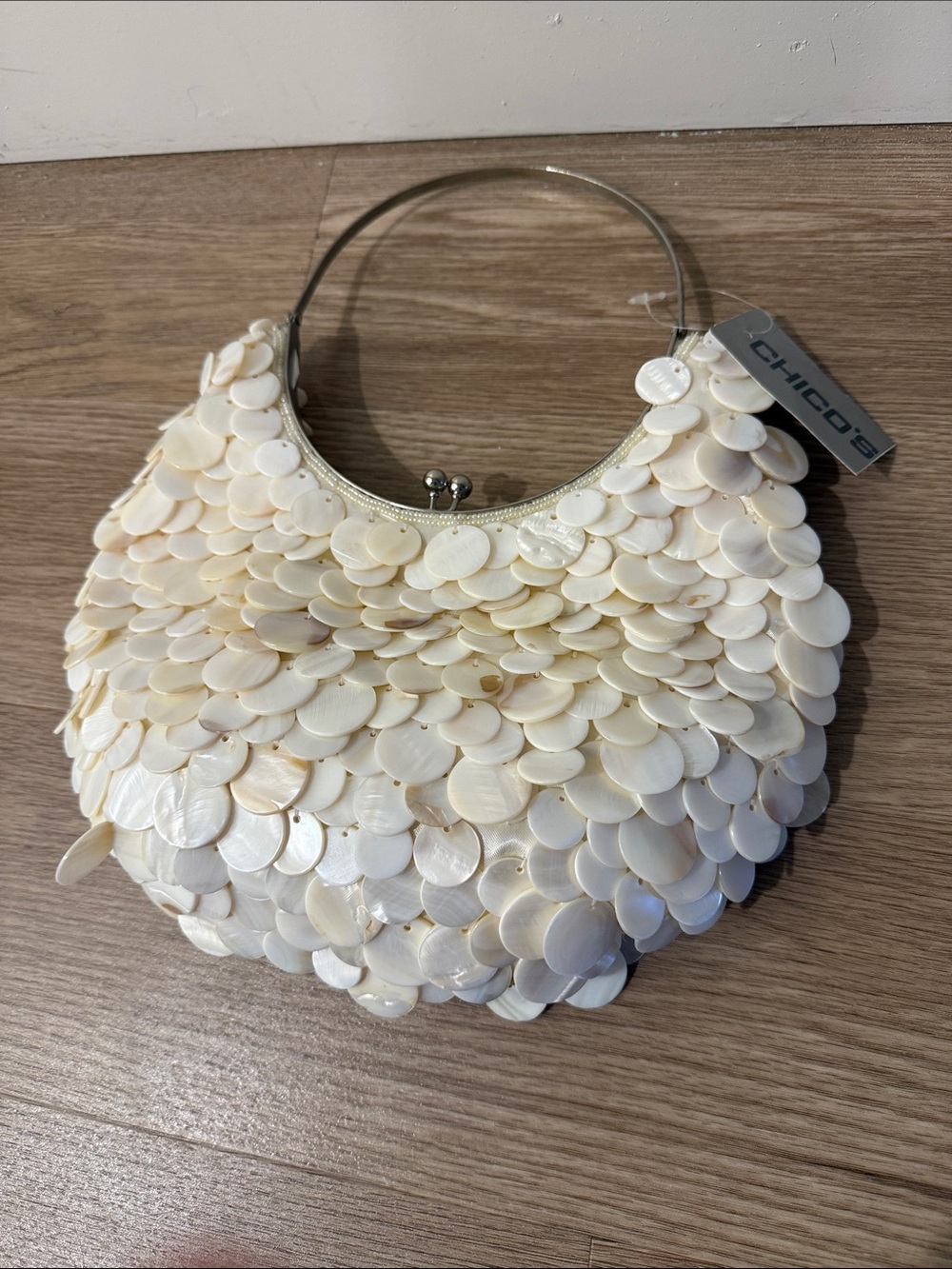 Chico's Ivory Shell Disc Handle Clutch